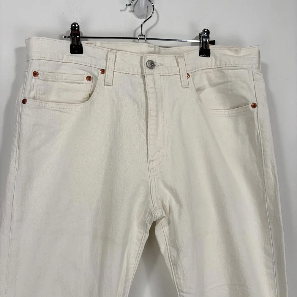 Levi 502 Jeans Mens 34x30 White Taper Fit Denim Pants Regular Rise Zip Fly